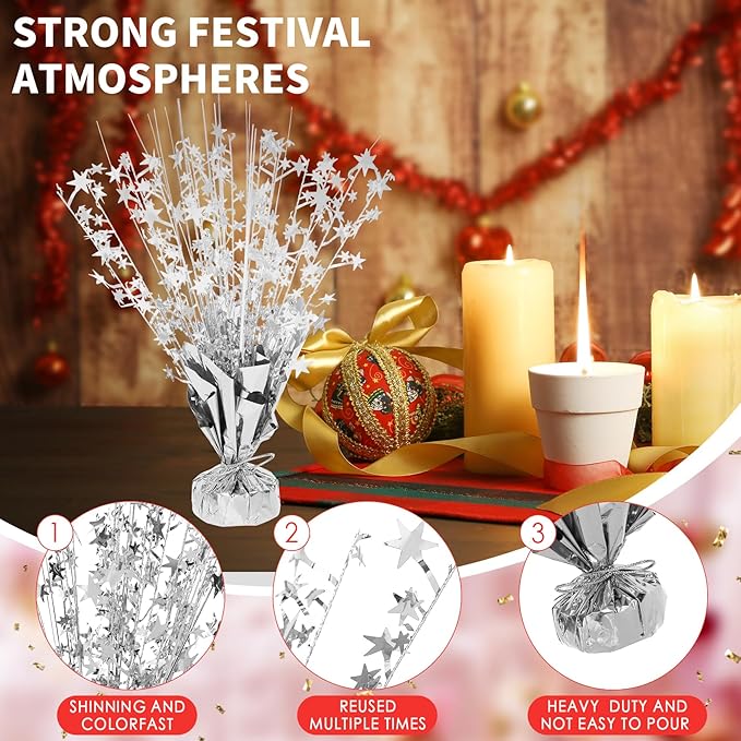 6 Pack Star Table Centerpieces for Party, Birthday Table Decorations for Kids Adults, Party Centerpieces for Tables for Wedding Baby Shower Graduation Holiday Event (Silver)