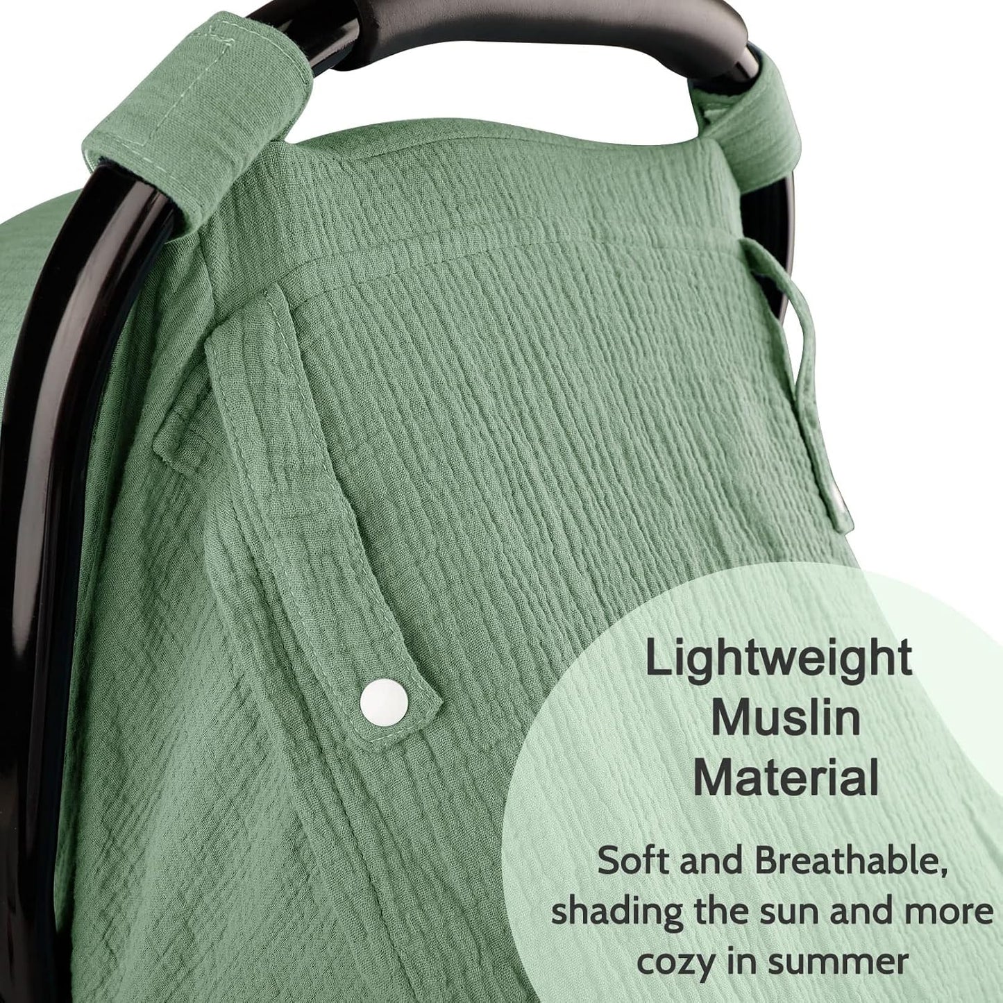 Hooyax Muslin Car Seat Covers for Babies, Summer Baby Car Seat Cover for Boys Girls with Breathable Window, Lightweight Infant Car Seat Canopy, Green
