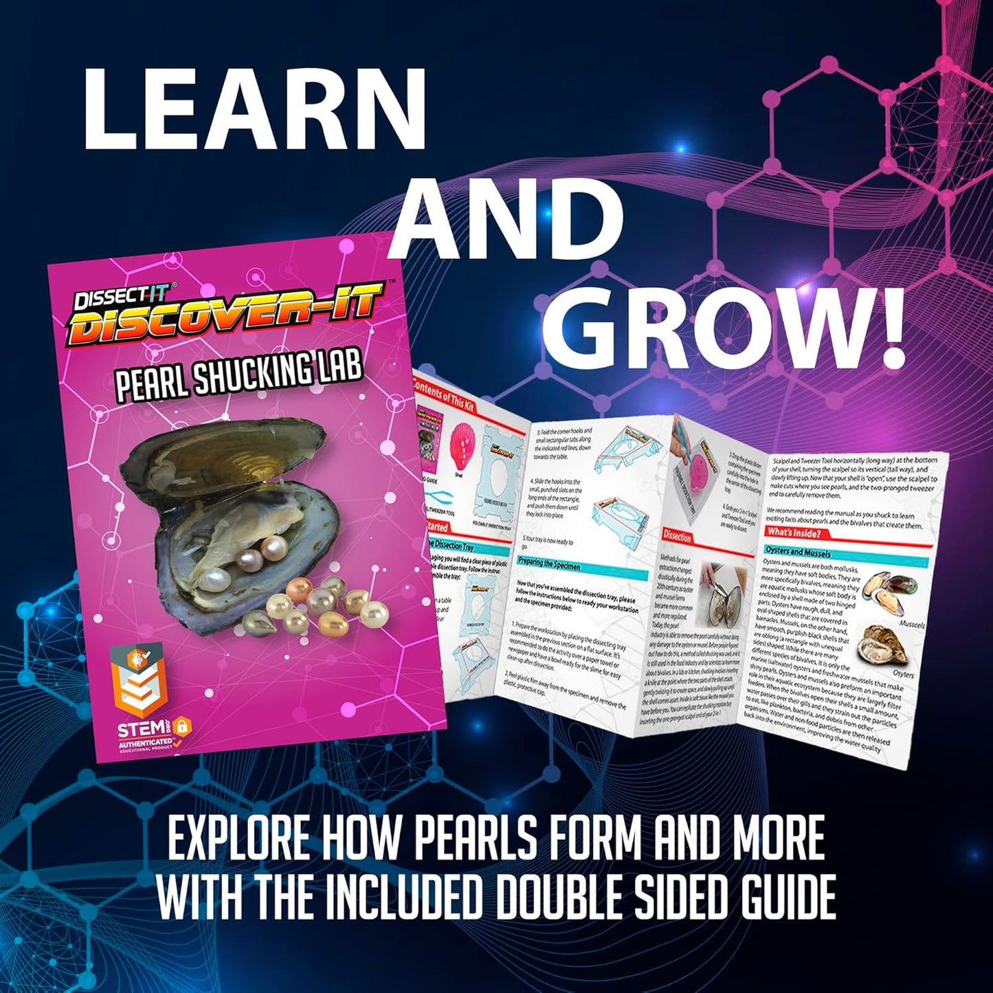Discover-It Dissection Kit for Kids, Real Freshwater Pearl Science Lab Kit for Oysters, Science Toys for Kids Ages 5 and Above