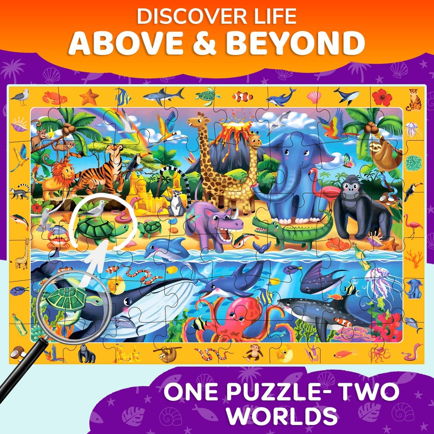 QUOKKA Floor Puzzles for Kids Ages 4-8 – 2x3 FT Giant Search and Find Educational Jigsaw – 48 Large Pieces – Above and Beyond Observational Scene – Montessori Toy with Gift Box – Fun Learning Activity