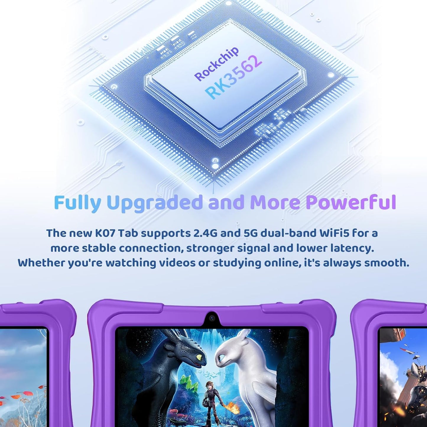 Kids Tablet, 7 inch Android 15 Tablet for Kids, 8GB+32GB 1TB Expand, Quad-Core Toddler Tablets with Shockproof Case, BT5.0, WiFi 5, Parental Control, Games, Dual Camera (Purple)