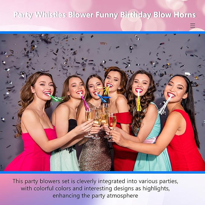 120 Pcs Glitter Bomb Noise Maker Gold Metallic Fringed Squawker Blowouts Silver Musical Blower Whistle for Birthday New Years Party Supplies Sporting Events Graduation (Gold)