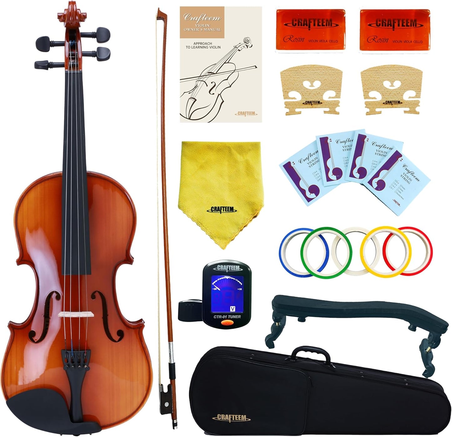 Spruce and Maple Solid Wood Violin Outfit for Beginner Kids & Adults -Craft Your Perfect Sound and Begin Your Musical Journey with Confidence. (Glossy Antique, 1/2)