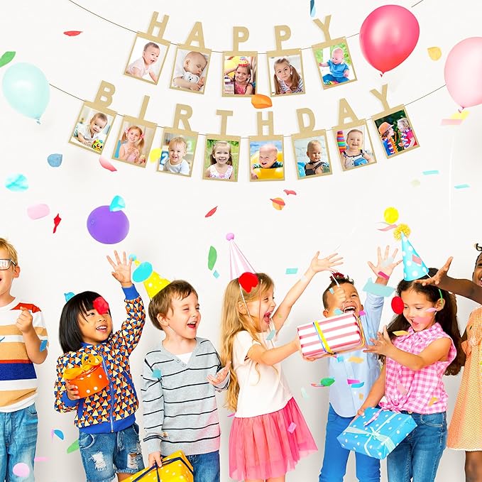 Birthday Photo Banner, Suitable for Kids and Adults Birthday Party Decoration, Annual Milestone Golden Happy Birthday Banner (gold)