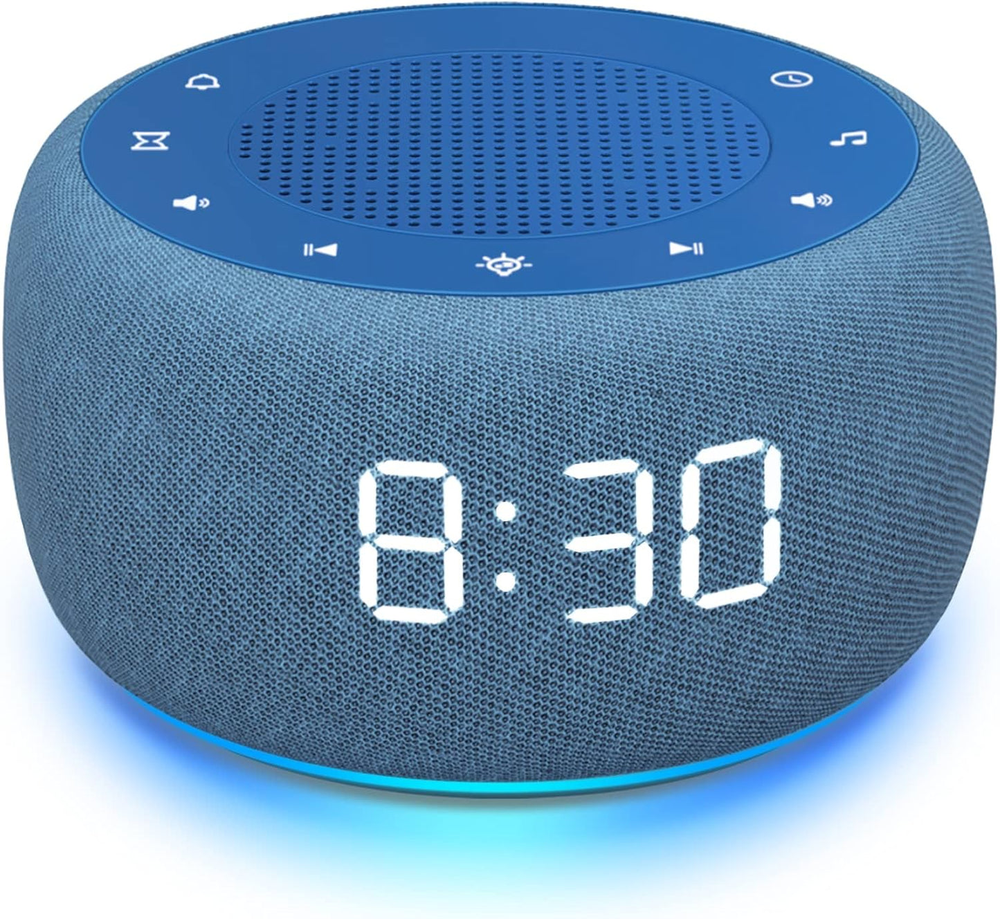 Buffbee Sound Machine & Alarm Clock 2-in-1, 0-100% Clock Face Brightness, Bottom Colored Light, Sleep Timer, Precise 30-Level Volume Control White Noise Machine - Twilight