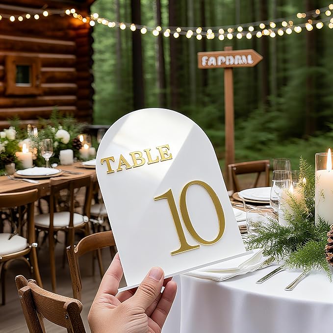 Arch Wedding Table Numbers 1-10 with Stands, 5" X 7" Double Sided Acrylic Wedding Sign Holders, Durable Non-Fading Table Number for Wedding Reception, Events, and Centerpieces