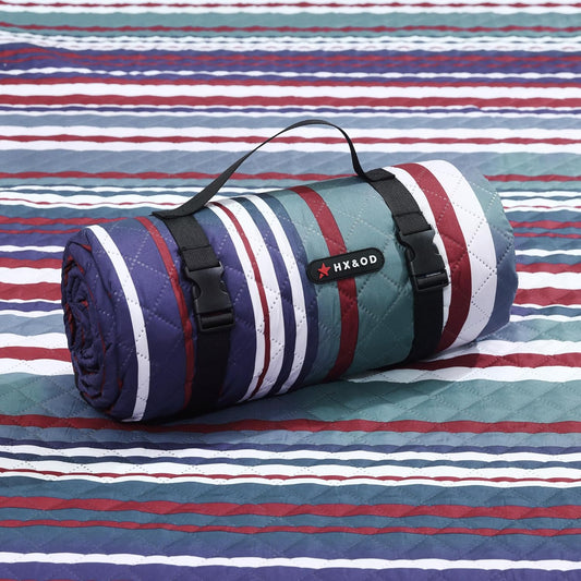 HX&OD Large Picnic Blanket Outdoor 80”x60” Waterproof Picnic Mat Foldable 3-Layer Camping Blanket Portable with Carry Strap Park Blanket for Grass(Red)