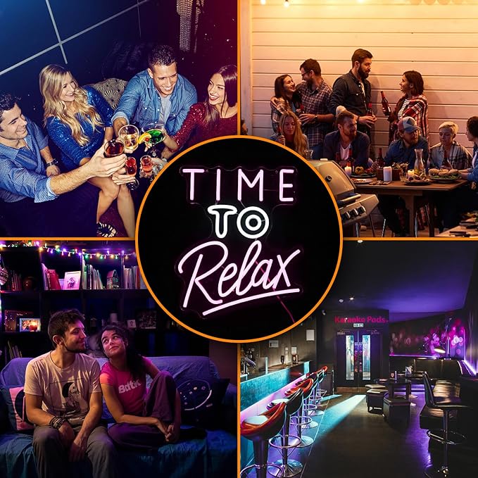 Time To Relax Neon Sign Pink White Letter Led Neon Lights Wall Decor Dimmable Relax Light Up Signs USB Powered with Switch Neon Signs for Spa Massage Bedroom Decor Bar Party Wedding