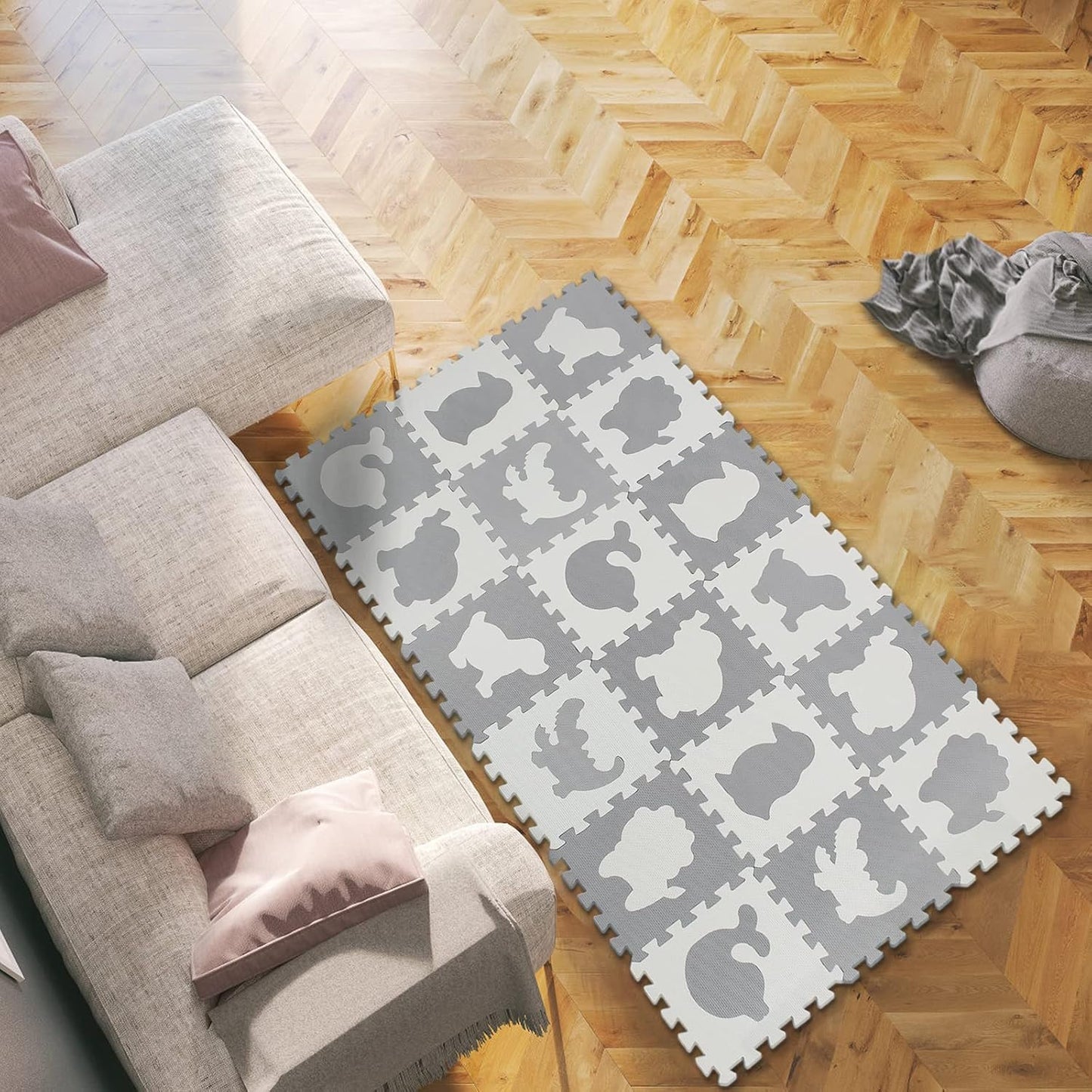 qqpp EVA 18 Tiles Baby Play Mat for Playing, Interlocking Foam Floor Mats for Tummy Time & Crawling, Flooring Tiles with Animals Puzzle for Kids. QP-51(AL) b18N