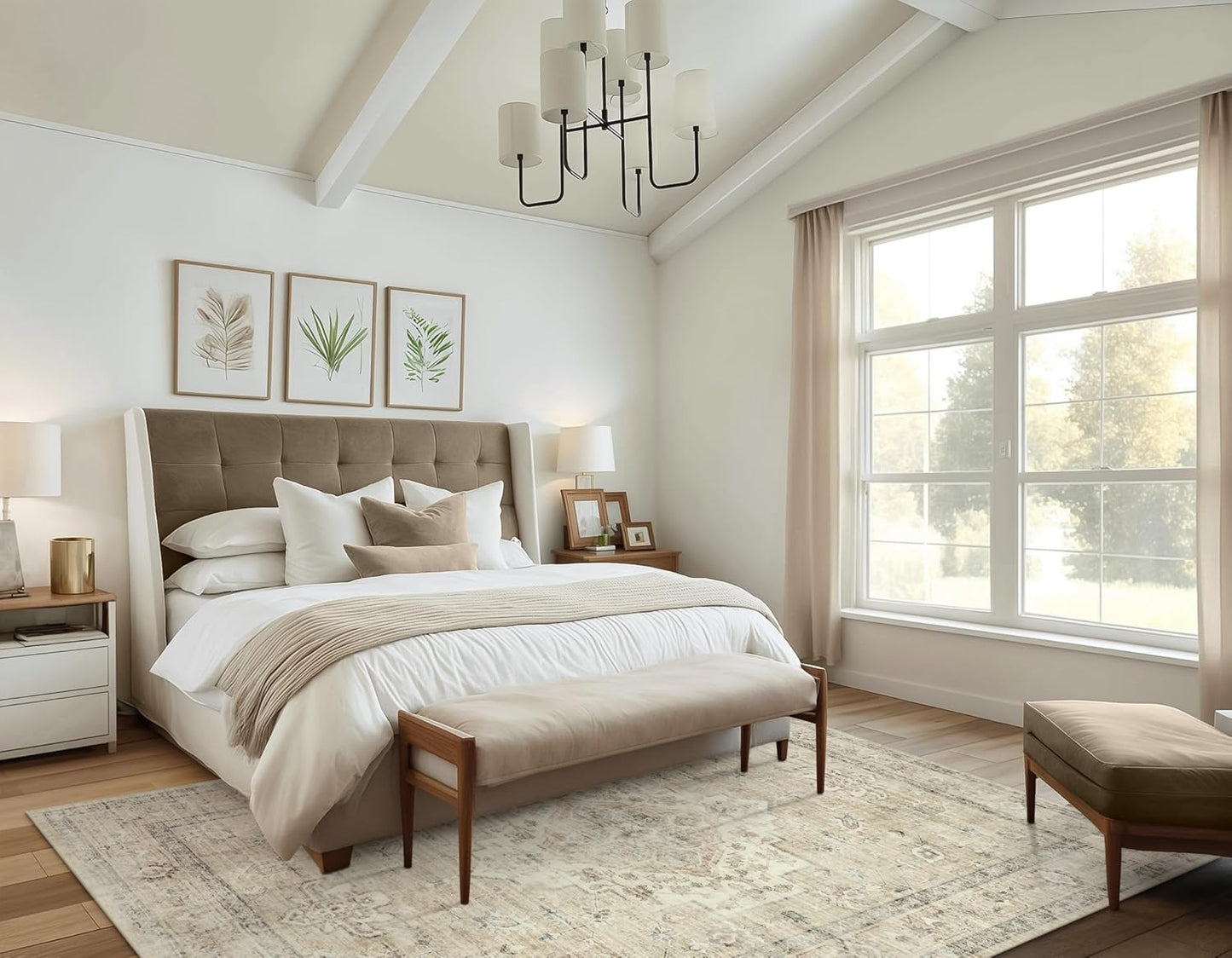 LIVEBOX Washable Area Rug 6x9 Rugs for Living Room Dining Room Under Table, Non-Slip Boho Neutral Carpet for Bedroom, Low-Pile Farmhouse Soft Carpets for Nursery Room Playroom, Tan