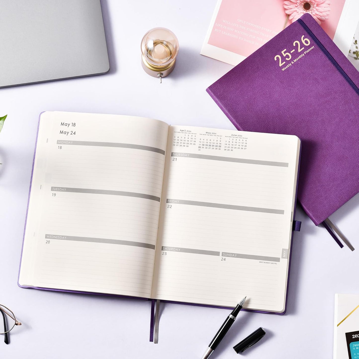 Planner 2025-2026 - JUL 2025 - JUN 2026, Academic Planners 2025-2026, Weekly and Monthly planner, 8.5" x 11", Leather Cover Planners with Thick Paper, Back Pocket with Notes Pages, Purple