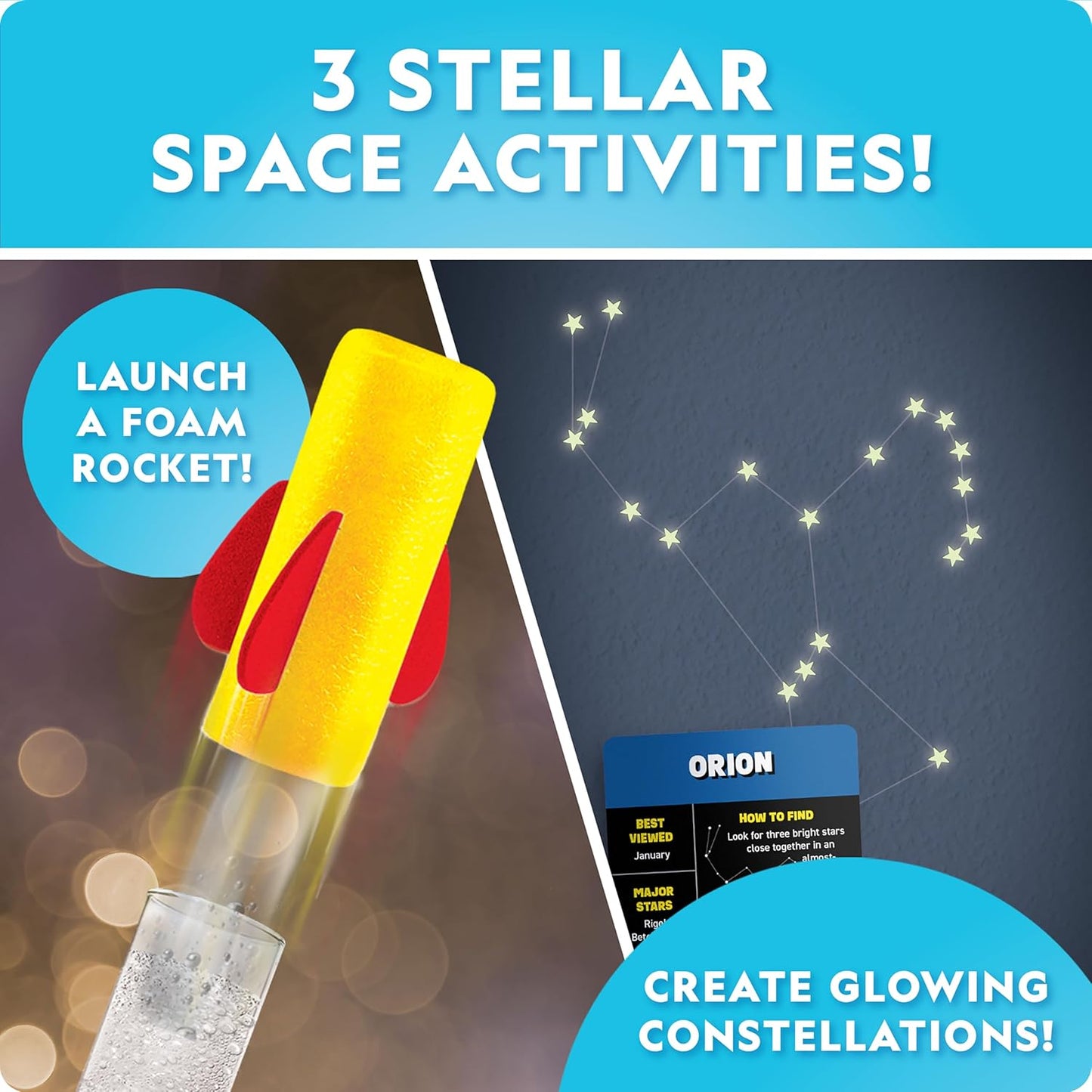 National Geographic Mega Space Activity Kit - Glow in The Dark Science Craft Kit for Kids with 100+ Pieces, Launch a Rocket, Create Glowing Constellations, Paint a Solar System & More