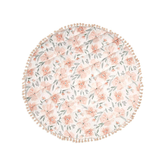 Crane Baby Padded Floor Mat, Pink Floral Nursery Decor, Activity Mat, 40" x 40", Baby Tummy Time, Baby Girl Nursery Essentials