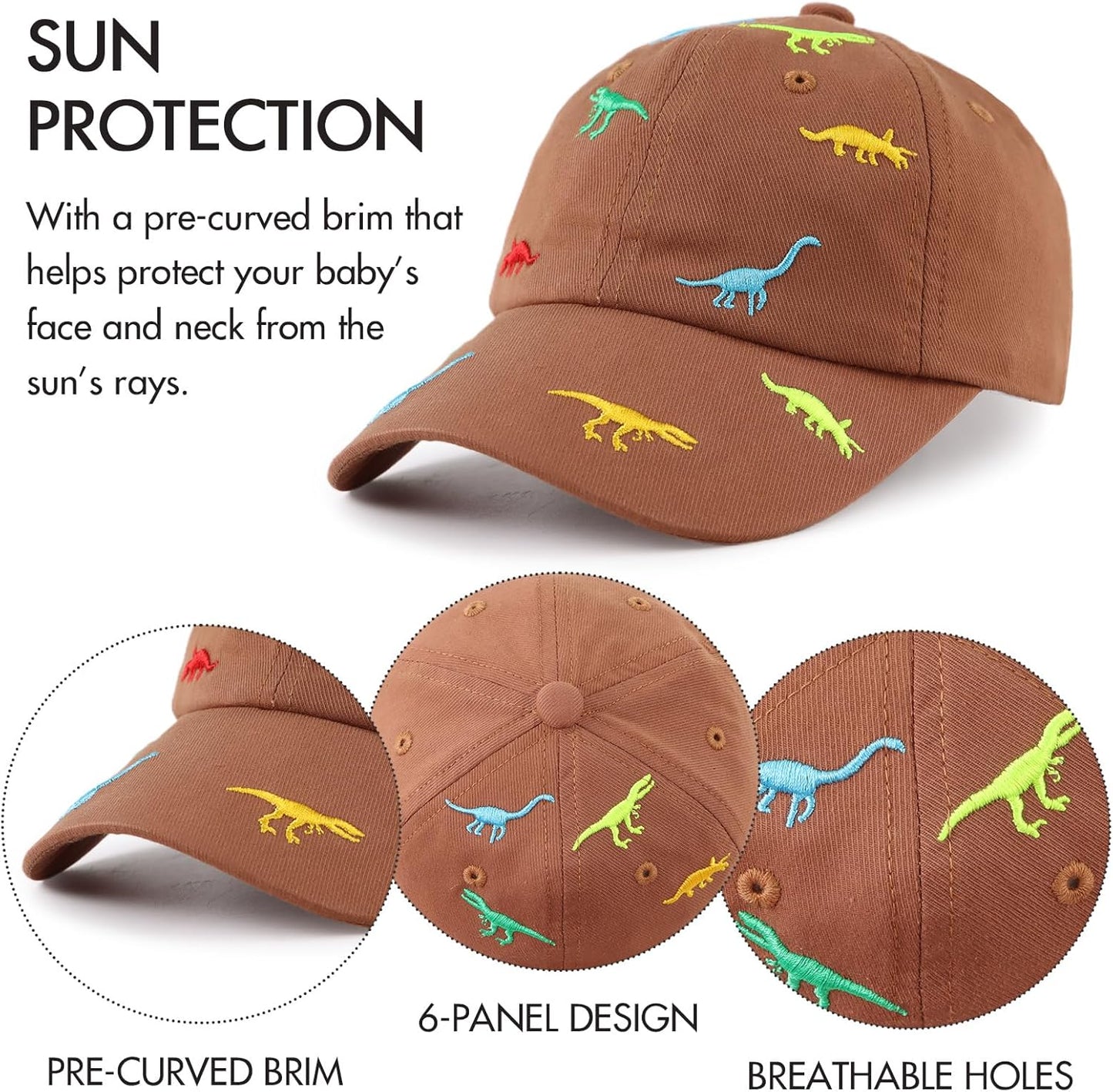 JANGANNSA Dinosaur Boys Girls Caps Embroidery Baby Baseball Caps Cotton Infant Toddler Kids Hat Spring Summer Autumn 2-6Y