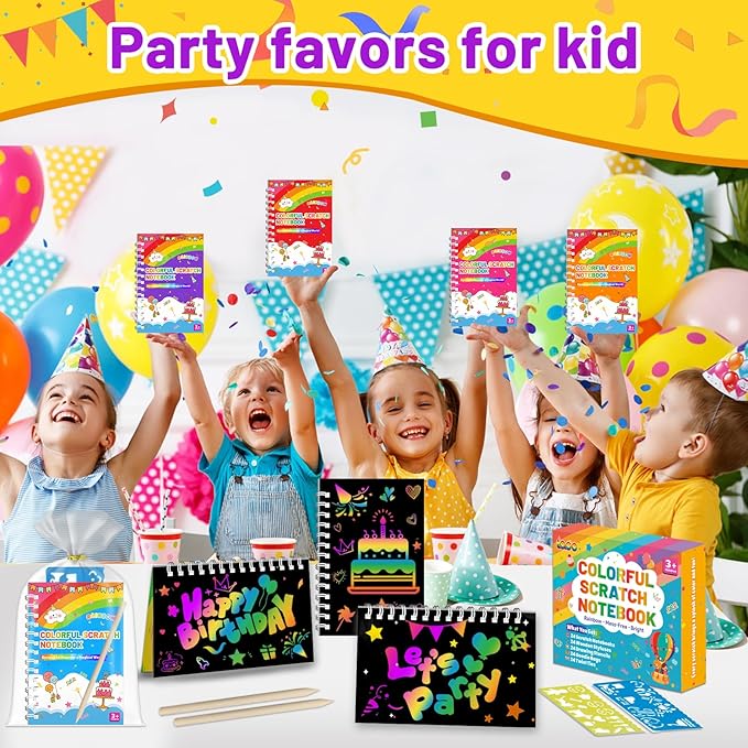 Party Favors for Kids: 36 Pack Scratch Art Notebooks with Rainbow Colors, 2-in-1 Coloring & Scratch Books, Bulk Birthday Gifts, Goodie Bags, Classroom Prizes for Boys & Girls