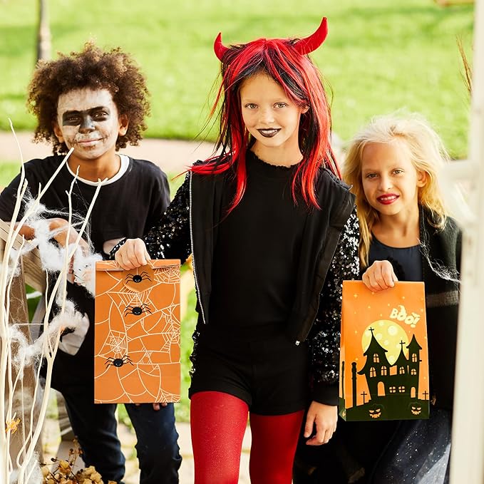 Halloween Treat Bags - 24 PCS Halloween Party Favors,Halloween Goodie Bags with Stickers for Kids | Candy Bags - Trick or Treat Bags,Mini Paper Gift Basket- HALLOWEEN Decorations Party Supplies