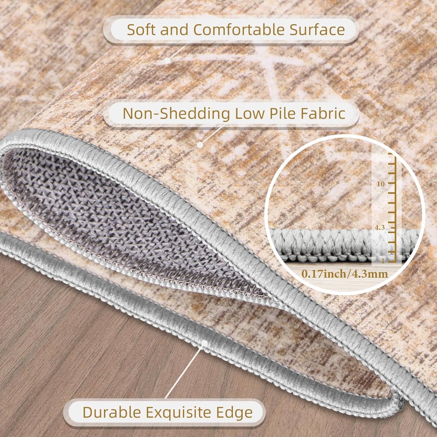 Moroccan Area Rug 2x3 - Washable Distressed Entryway Rug Non-Slip Small Rug, Soft Low-Pile Geometric Farmhouse Indoor Door Mat Floor Carpet for Entrance Bedroom Kitchen Bathroom (2 x 3, Brown)