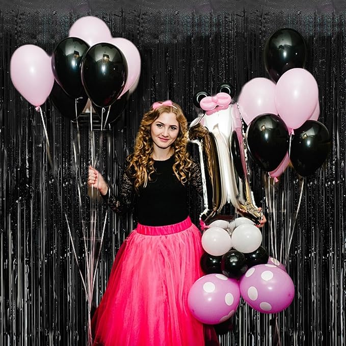 Tinsel Curtain Party Backdrop Black Birthday Decorations 5 Packs Glitter Foil Fringe Curtain Party Decor Streamers Photo Booth for Birthday Christmas Wedding Halloween Graduation Decorations