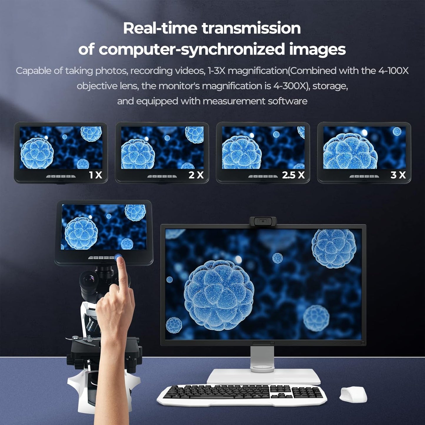 [Infinity-Corrected] Trinocular Compound Microscope with 10" 24MP Monitor, 40-1000X Magnification, Infinity Achromatic Objectives FL10X Eyepieces,Large Mechanical Stage, One-click taking photo & video