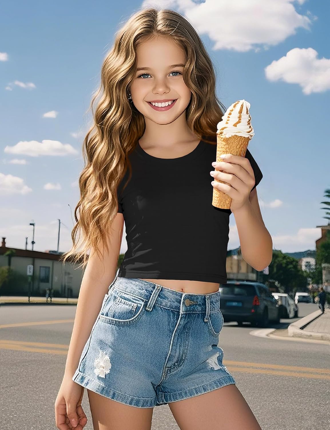 Auranso Girls Crop Tops Summer Short Sleeve Round Neck T Shirts Basic Tee for Kids