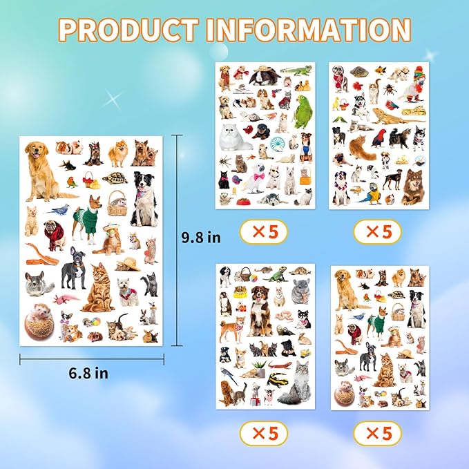 Pet Animals Stickers 660 Count Dog Cat Animal Pet Rabbit Parrot Fish Bird Reptiles Stickers Party Favors Gifts Sticky Decor for Scrapbook Calendar Planner Gift Wrap Decor