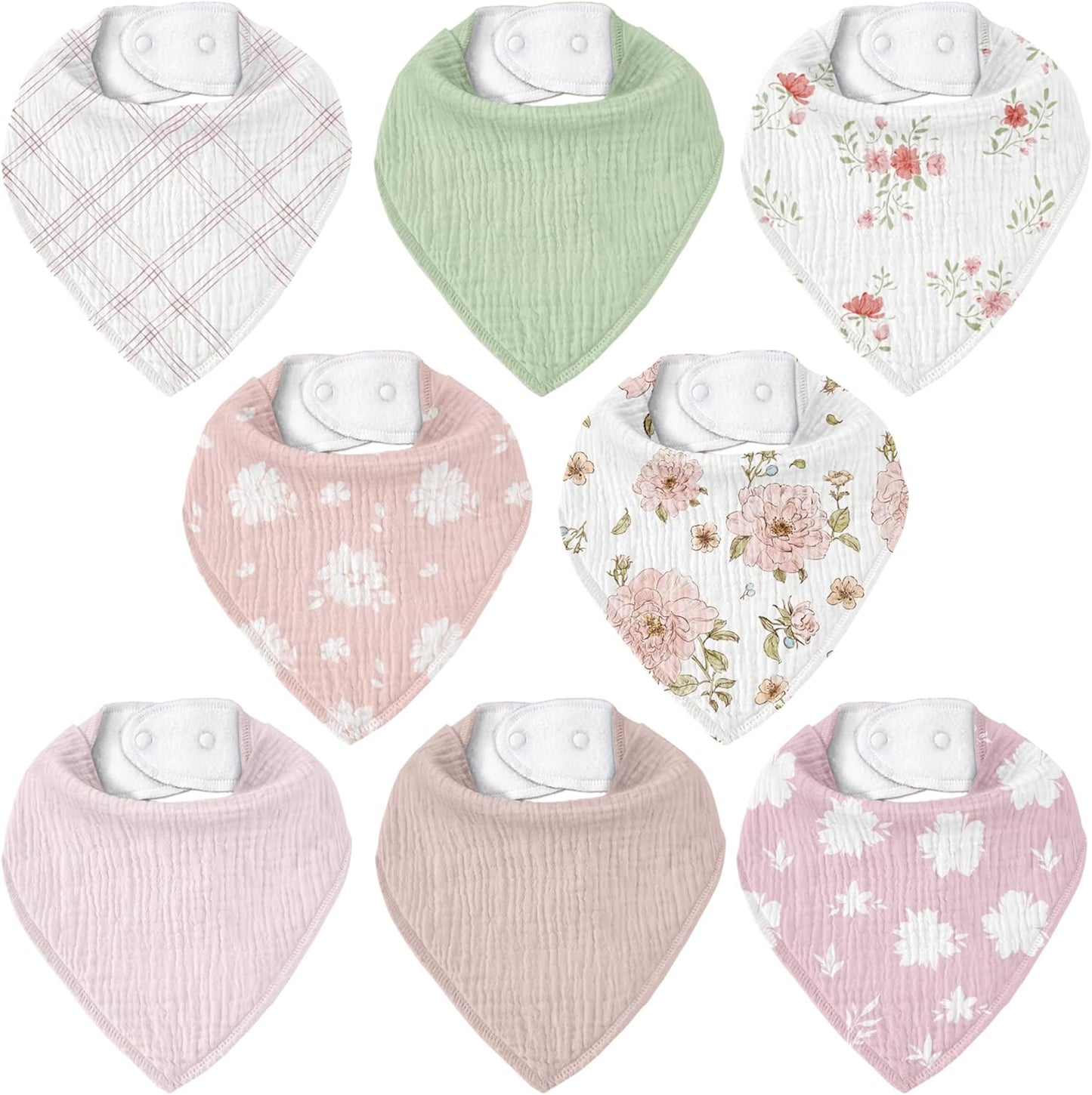 Muslin Baby Bibs 8 Pack, Baby Bandana Drool Bib for Drooling and Teething, Cotton Soft Absorbent for Girls Boys