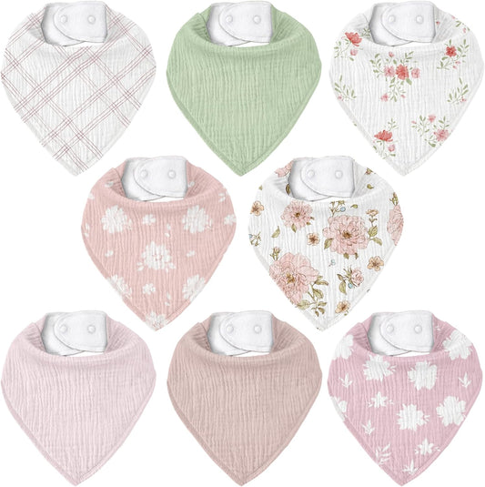 Muslin Baby Bibs 8 Pack, Baby Bandana Drool Bib for Drooling and Teething, Cotton Soft Absorbent for Girls Boys