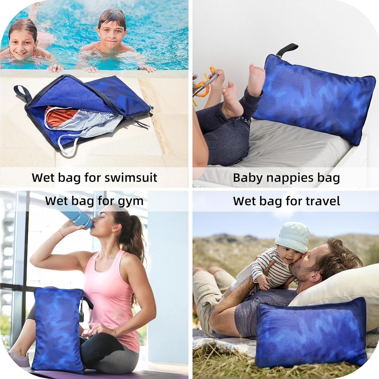 Wet Bag, Wet Dry Bag, Wet bag for swimsuit,Travel, Beach, Pool, Diapers, Dirty Yoga Gym Clothes, Waterproof Embedded Towel Wet Bag(Fleece)-Leakproof Wet Clothes Bag, Beach Travel Essentials