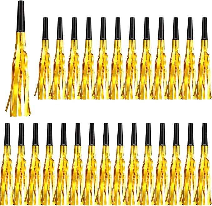 200 Pcs Party Blowers Noise Makers Party Horns Blowout Clappers Noisemakers for Halloween Christmas Birthday Sporting Party New Year's Eve Party Supplies 2025(Black Gold)