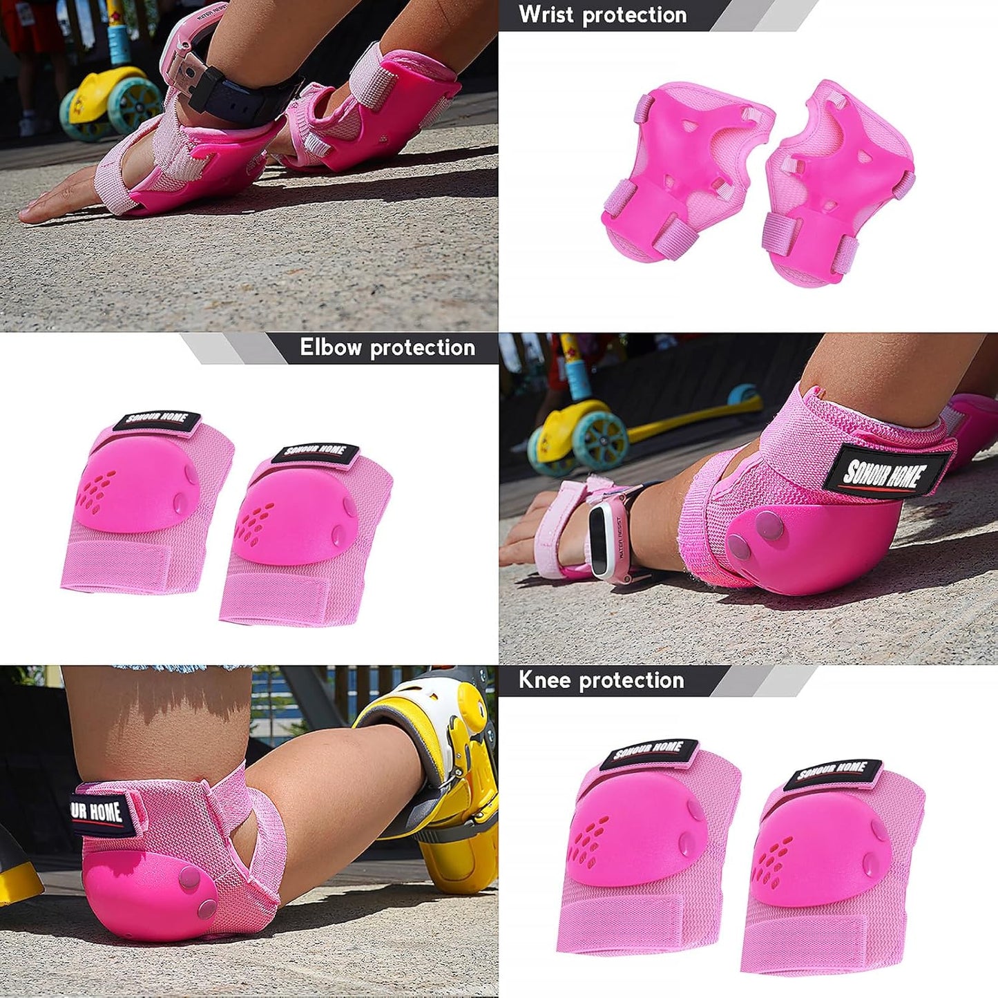 Youth/Kids Knee Pads Elbow Pads Wrist Guards Protective Gear Set for 3-15 Years Child Roller Skates, Skateboard, Cycling, Inline Skating, BMX Bike, Balance Bike, Scooter Riding and Other Outdoor Sports