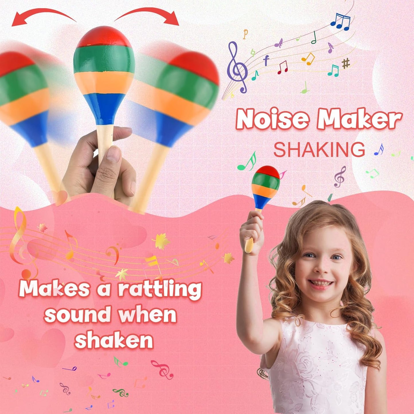 4 Pcs Maracas Hand Percussion Rattles, PLULON Colorful Wooden Maracas Rumba Shakers Rattle Latin Musical Instrument for Kids Adults Game Playing, Mexican Fiesta Cinco De Mayo Party Favors Supplies