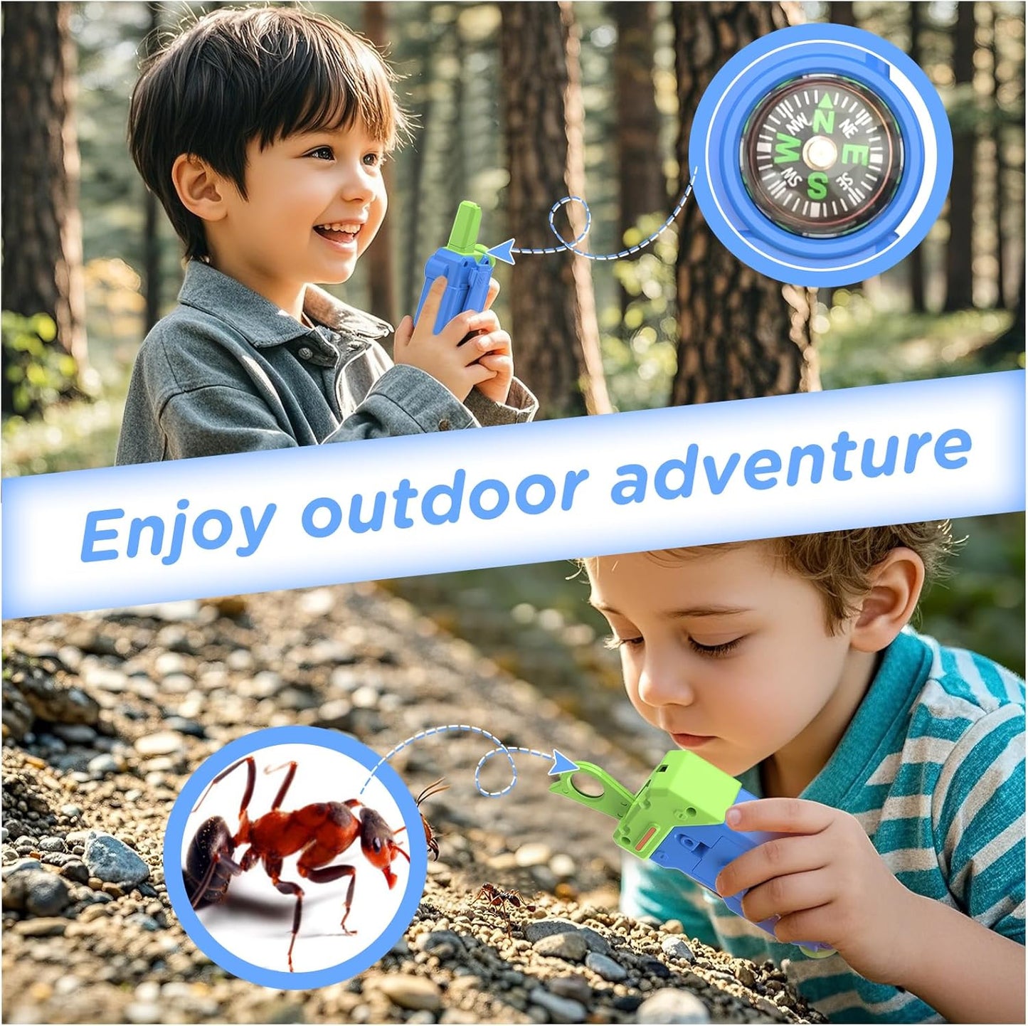 Walkie Talkies for Kids,5 Colourful Channels 2 Way Radio,Compass Flashlight and Magnifying Glass,3 Miles Long Range for Adventure Game,Outside, Camping, Hiking,Toys for 3-12 Year Old Boys Girls