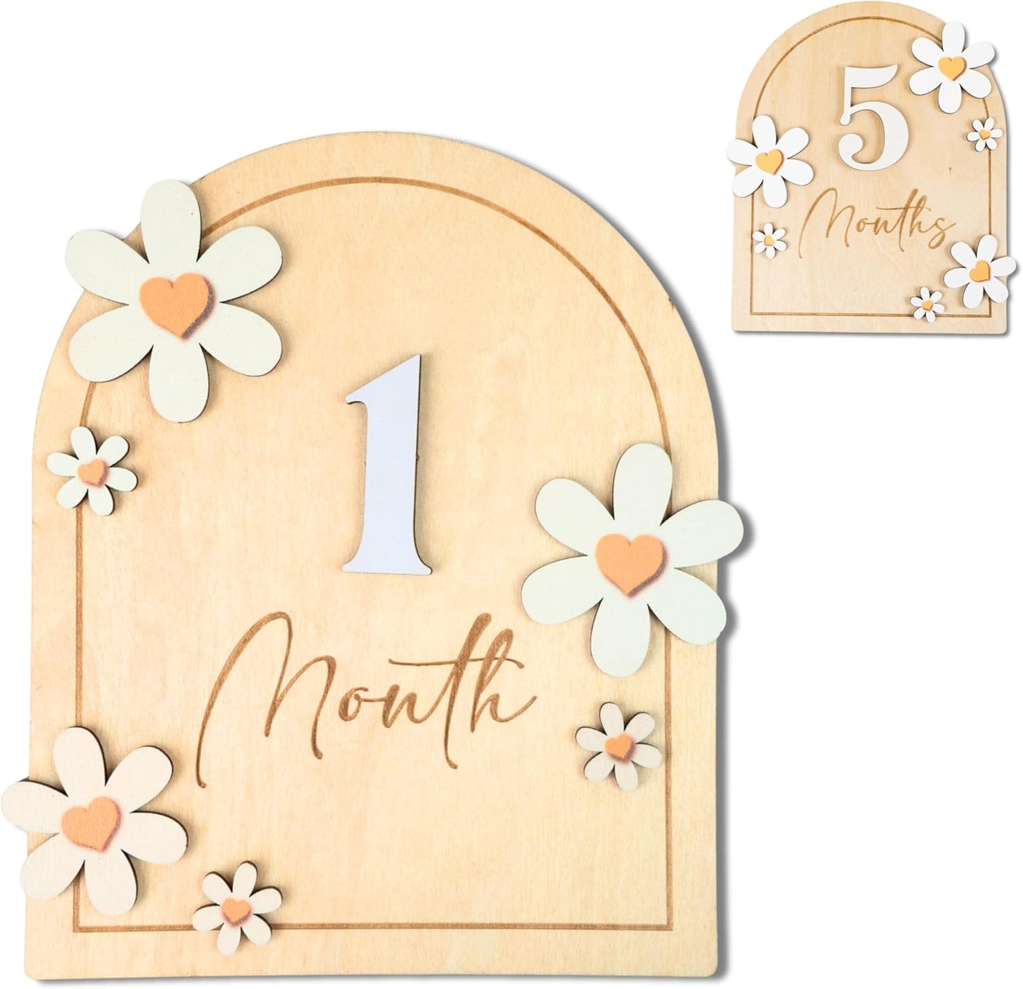 Baby Monthly Milestone Cards - Wooden Monthly Milestone Discs - Newborn Photography Props to Document Your Baby´s Growth - Baby Announcement Sign (B05)