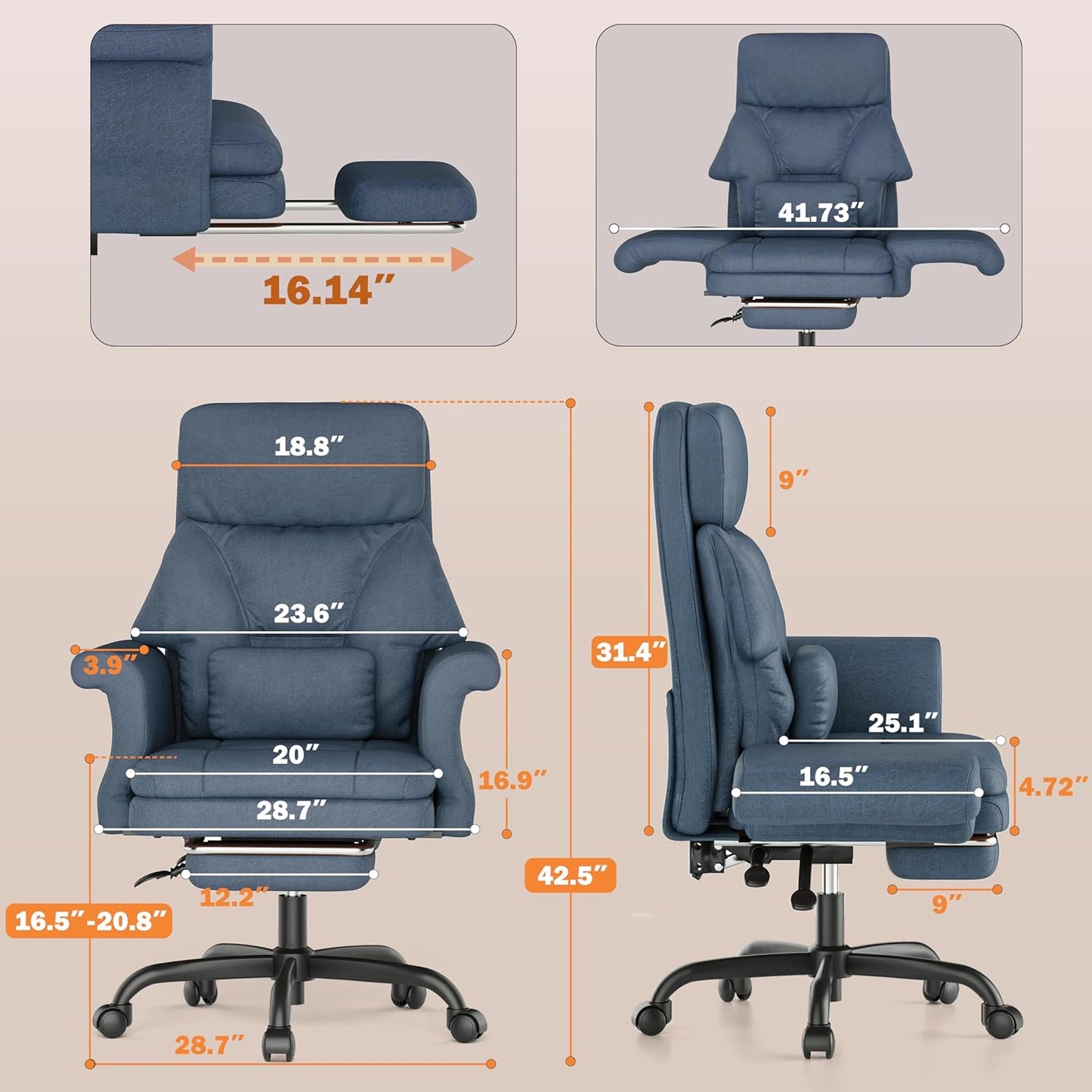 ELABEST C39 Cross Legged Office Chair with Footrest & Convertible Armrests - Pet-Friendly XL Home Desk Chair, Ergonomic Recliner with Lumbar Pillow, Criss Cross Design, Big and Tall Executive Chair