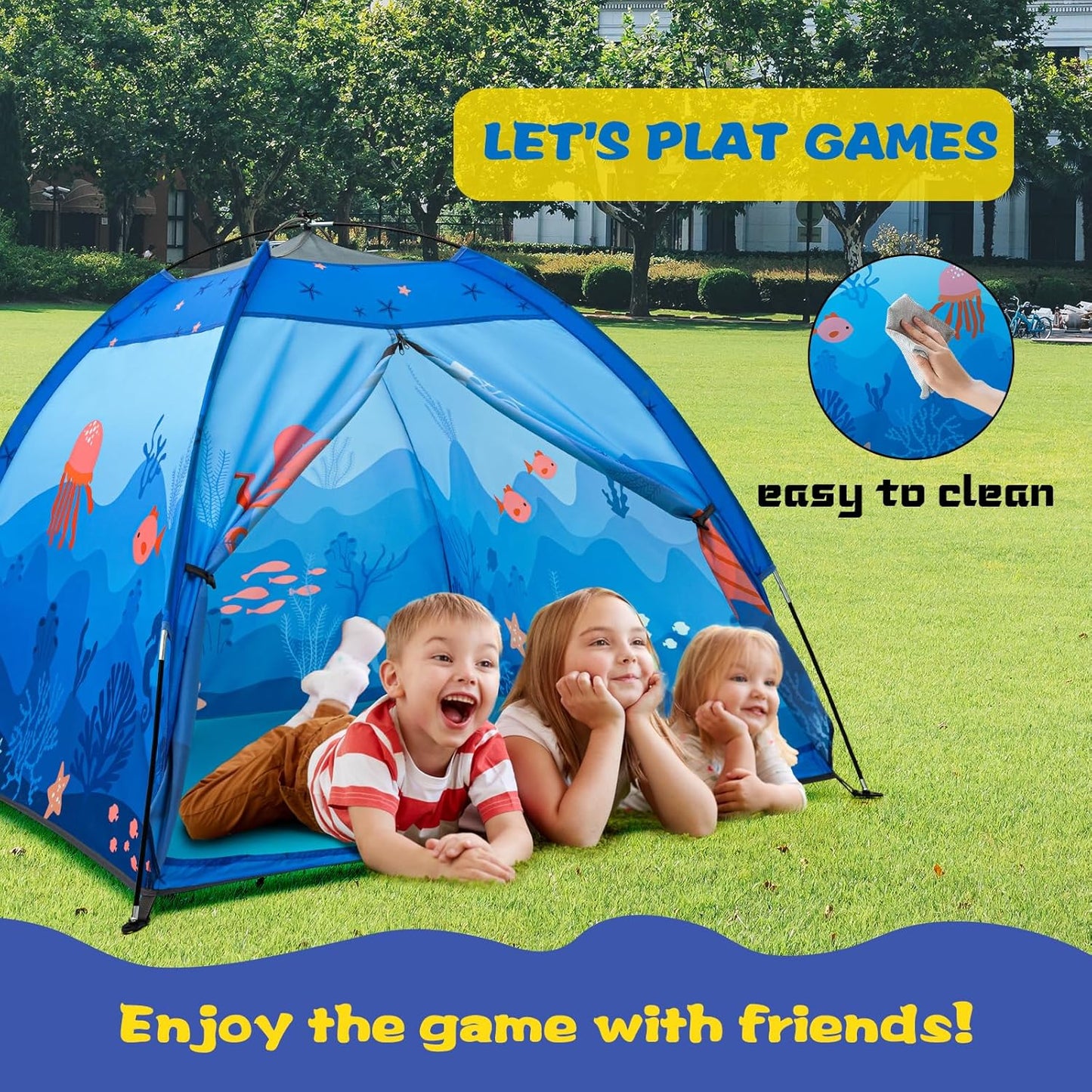 Undersea World Kids Play Tent, Kids Play Tent Foldable Pop Up Indoor Outdoor Party Undersea World Playhouse Tent Toy for Boys Girls-47 * 47 * 41 (Blue)