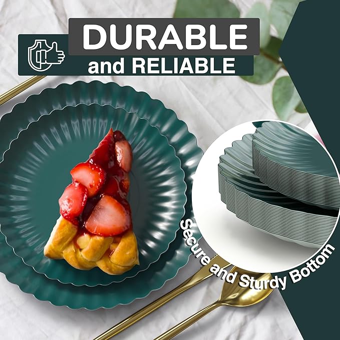 Trendables Scalloped Paper Plates 8.5 Inch & 10.5 Inch 40 Pcs Dinner Plate Set Fancy Disposable Plates for Party for 20 Guests 20 X 8 & 20 X 10 Large & Small Paper Plate Set for Parties Black Aqua