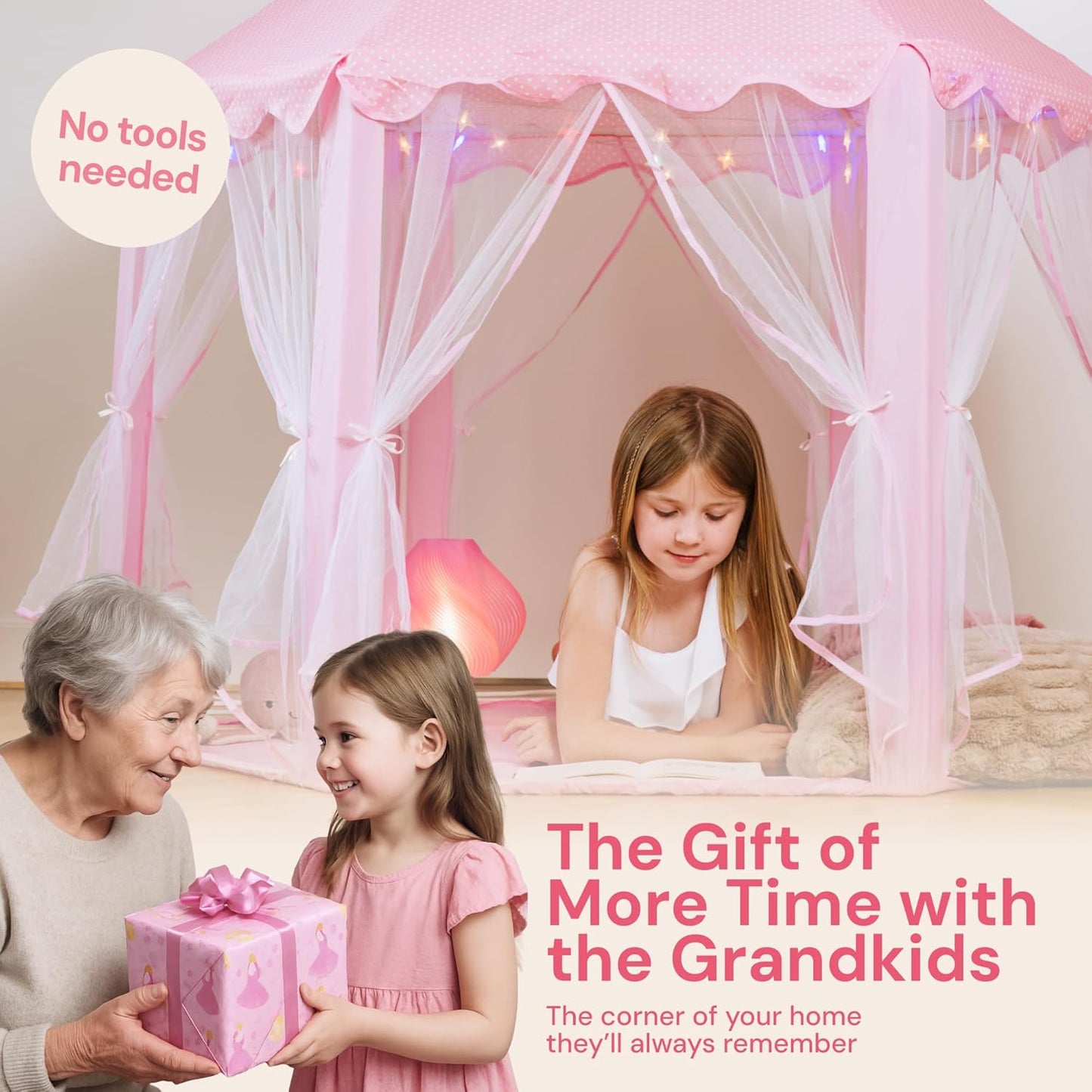 Princess Tent for Kids - 55" X 53" with Led Star Lights - Princess Toys - Toddler Play Tent Without Rug - Playhouse, Castle