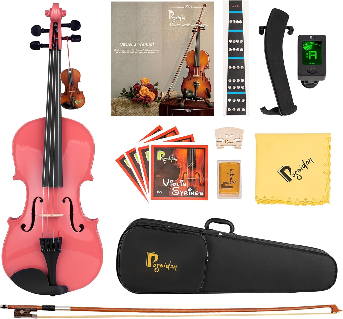 Poseidon Kids Violin Beginner, 1/2 Size Violins, Pink Violin Set Include Case, Rosin, Bow, Horse Bridge, Extra Violin Strings, Shoulder Rest, Manual Instruction