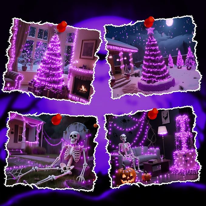 TingMiao Halloween Purple Fairy Lights Battery Operate,7.2ft 20 LEDs String Lights Silver Copper Wire for Hallowen Christmas DIY Decoration Wedding Party (6 Pack)