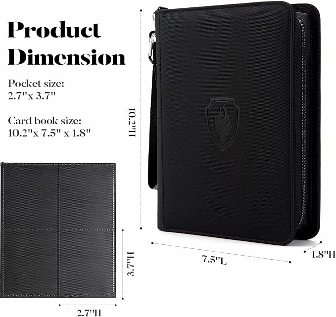 Premium 4 Pocket Zip Card Binder, Trading Card Binder for 320 Cards, Portable PU Card Collection Binder, Collector Card Album Folder for MTG, TCG, Sports Cards, Game Cards (Black)