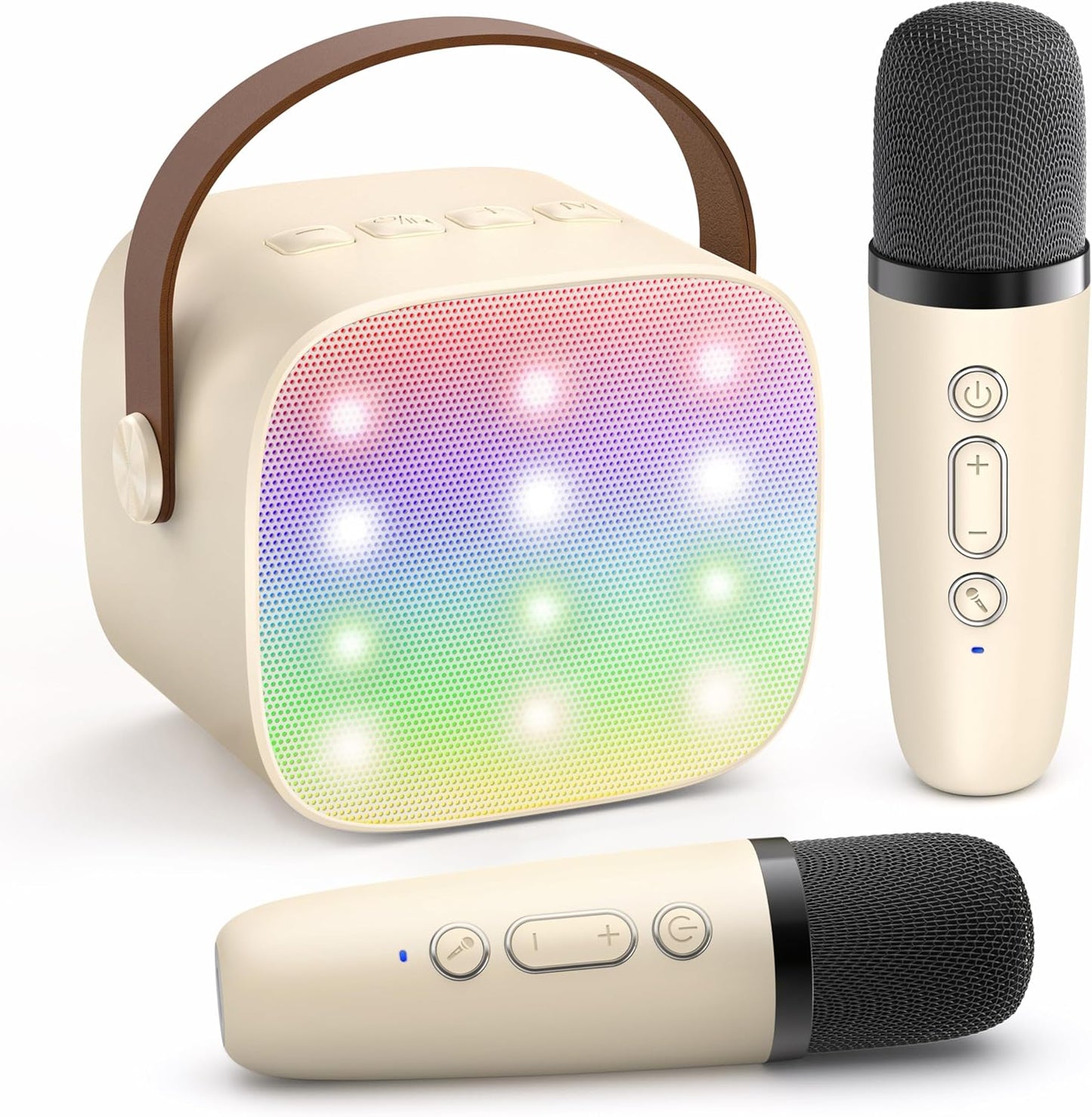 YLL Mini Karaoke Machine with 2 Wireless Microphones for Kids Adults, Portable Bluetooth Speaker Gift for Girls Toys 4, 5, 6, 7, 8, 10, 12+ Years Old Teens Birthday(Beige)