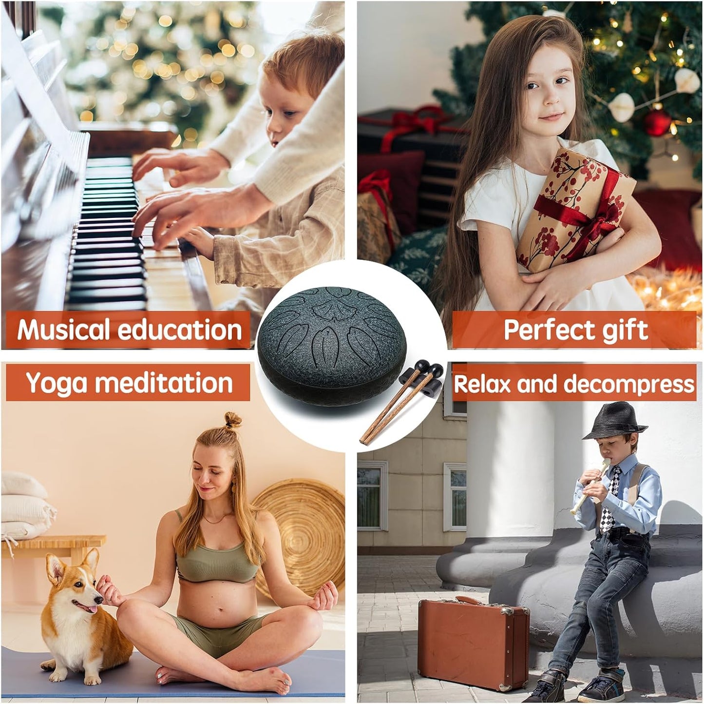 Steel Tongue Drum Percussion, 6 Inch 11 Notes Musical Instruments, Music Gifts for Family Friends (Navy)