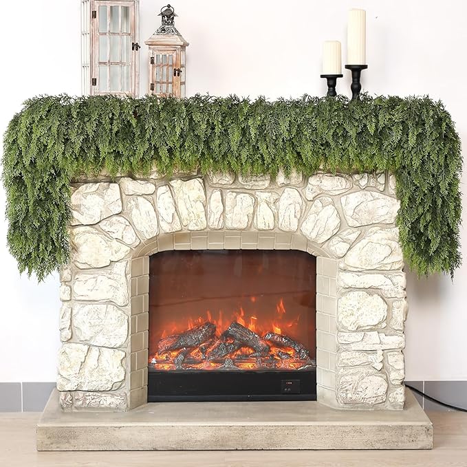 Real Touch Cedar Garland - Artificial Christmas Garlands Faux Green Cedar Fake Pine Needles Garland for Fireplace,Table, Stairs, Mantle, Window,Indoor Outdoor,Home,Holiday Decor(1 PCS,6 FT)