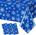 Jectivs 3 Pieces Christmas Snowflake Plastic Party Tablecloth Decorations,White Snowflake Blue Xmas Backdrop Sign Table Cover Banner for Winter Christmas Holiday Party Supplies,54x108 inch (Blue)