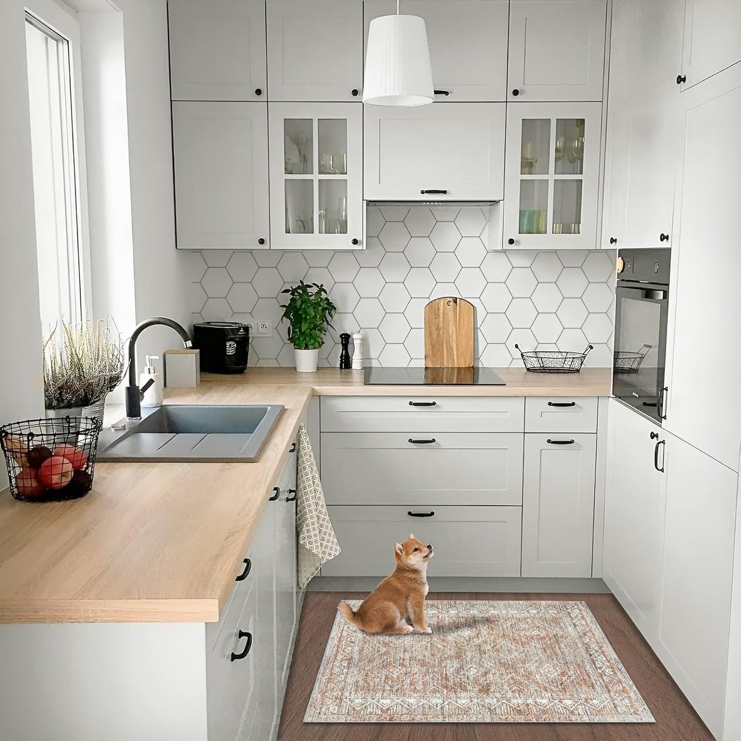 Moroccan Area Rug 2x3 - Washable Distressed Entryway Rug Non-Slip Small Rug, Soft Low-Pile Geometric Farmhouse Indoor Door Mat Floor Carpet for Entrance Bedroom Kitchen Bathroom (2 x 3, Brown)