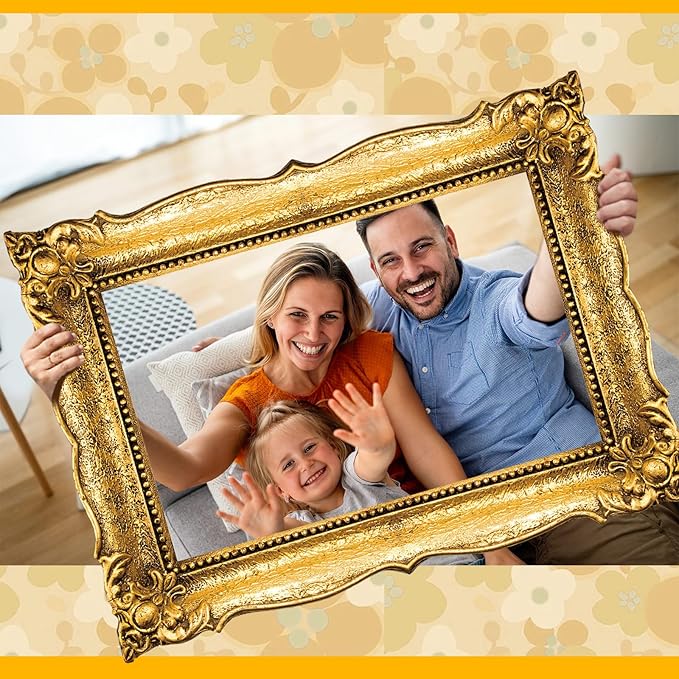 Upgraded 32 x 24 Inch Large Photo Booth Props Picture Frame Vintage Photo Frame Friends Selfie Props for Wedding Mexico Birthday Bachelorette Party Supplies(Gold Style)