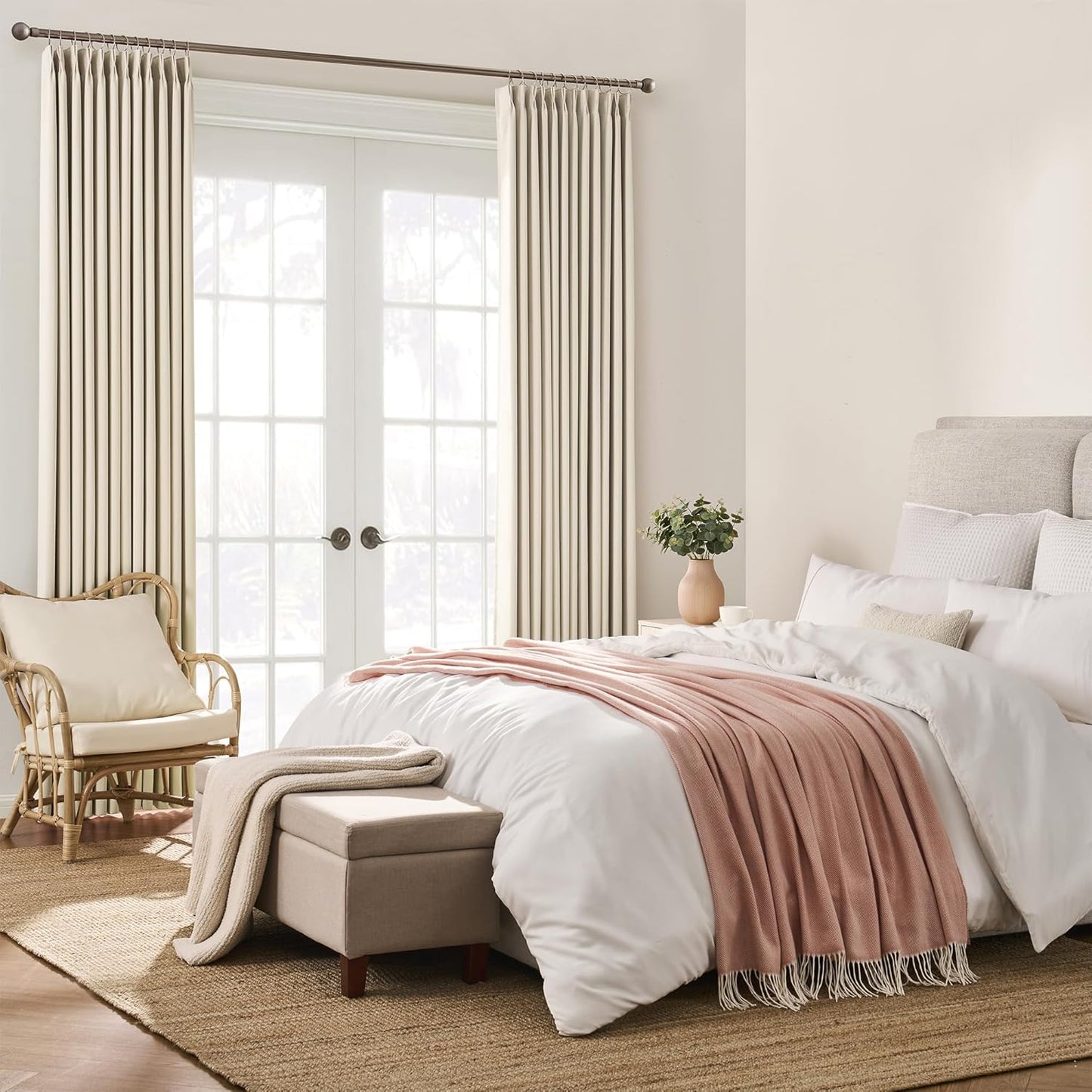 KEQIAOSUOCAI Cream Pleated Blackout Bedroom Curtains 72 Inches Long 6 Ft Length, Summer Heat Thermal Insulated Pinch Pleat Vertical Drapes Cute Window Drapes for Bedroom(Beige,40"x72"x2 Panels)