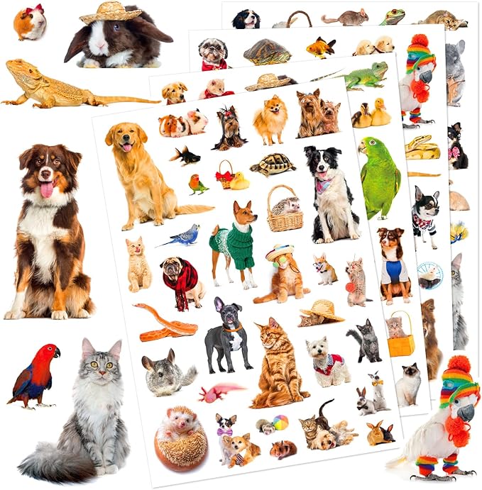 Pet Animals Stickers 660 Count Dog Cat Animal Pet Rabbit Parrot Fish Bird Reptiles Stickers Party Favors Gifts Sticky Decor for Scrapbook Calendar Planner Gift Wrap Decor