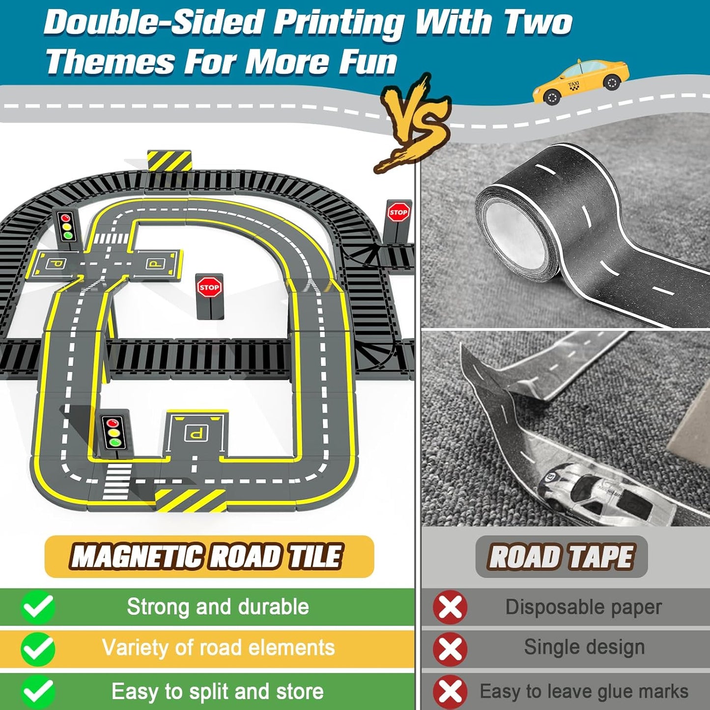 Magnetic Tiles Road & Train Track Expansion Pack Magnetic Building Blocks Construction Kids Toys for Ages 3-12 Boys Girls Building Toys Includes Road Tracks, Traffic Lights, Parking Spot