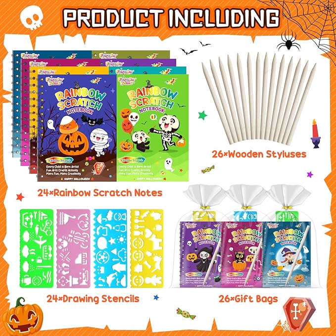 Halloween Party Favors for Kids Bulk: 24 Pack Rainbow Scratch Art Notebook Bulk Scratch Art Party Favors Girls Boys Birthday Party Favors Classroom Prizes Gifts